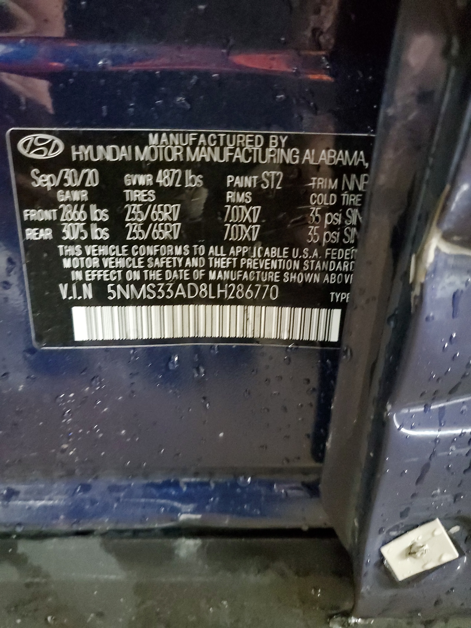 5NMS33AD8LH286770 2020 Hyundai Santa Fe Sel