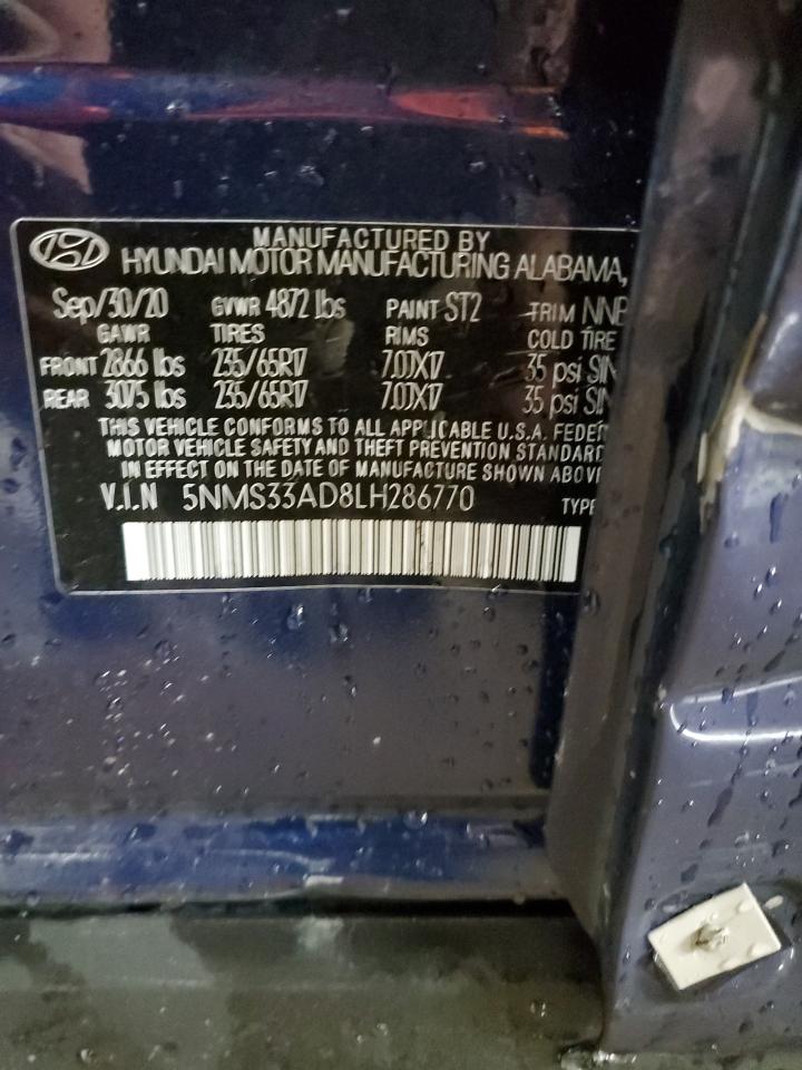 2020 Hyundai Santa Fe Sel VIN: 5NMS33AD8LH286770 Lot: 61520254