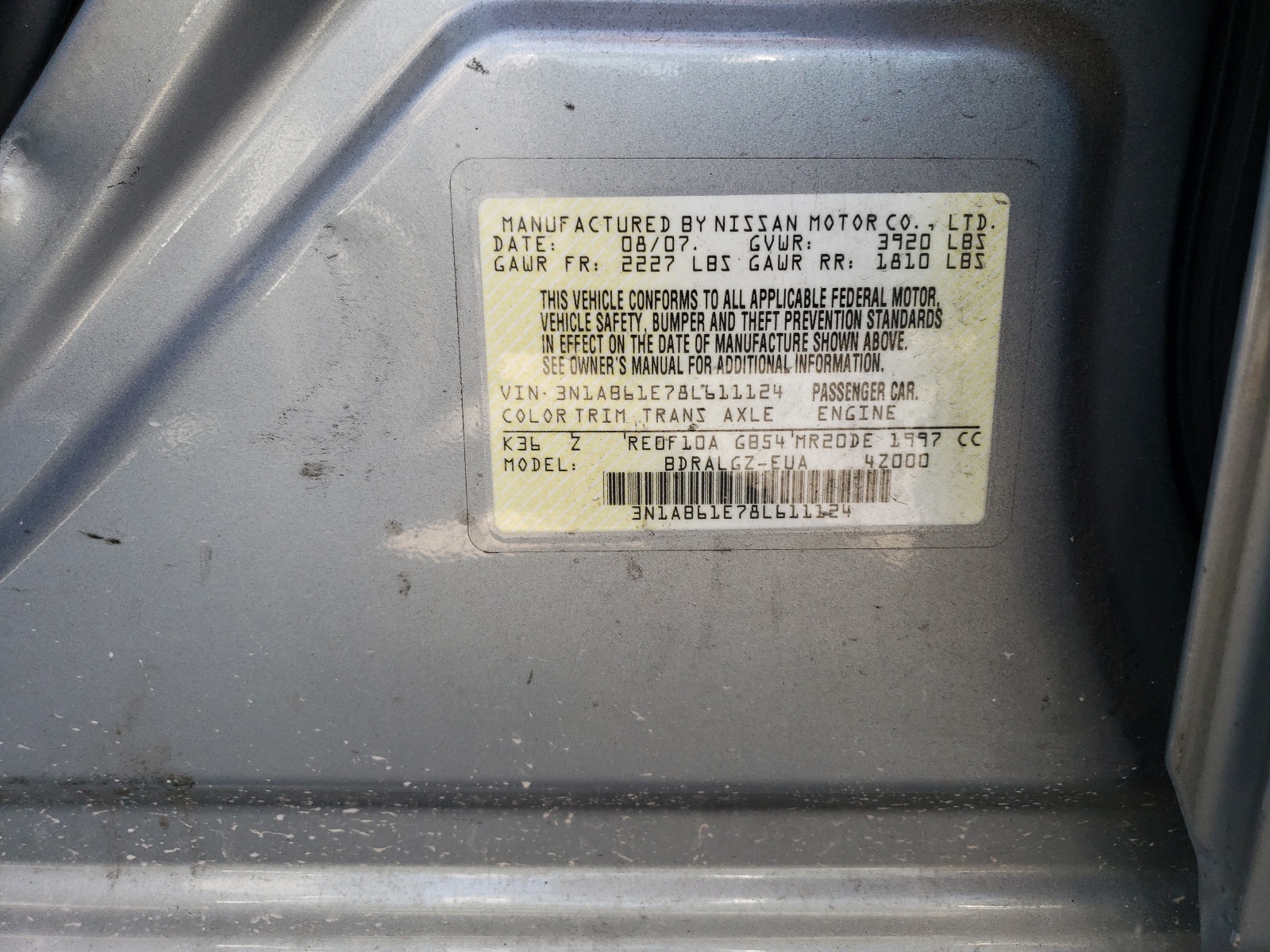 3N1AB61E78L611124 2008 Nissan Sentra 2.0