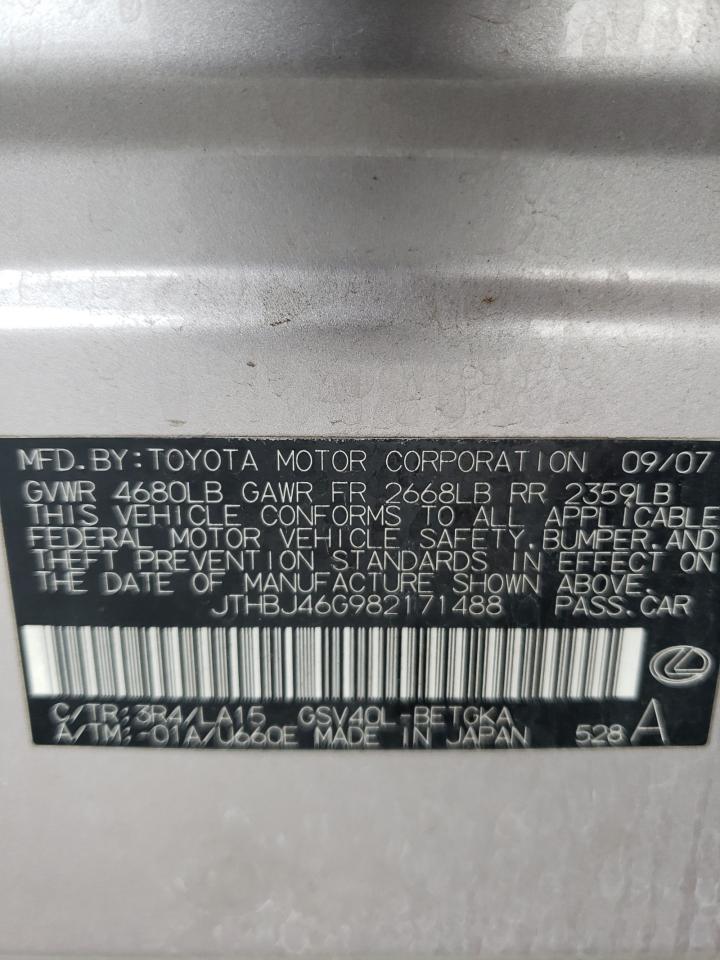 2008 Lexus Es 350 VIN: JTHBJ46G982171488 Lot: 61310354