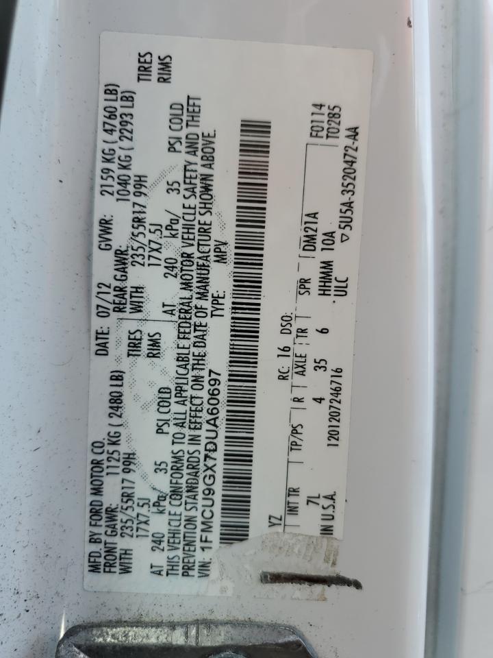 2013 Ford Escape Se VIN: 1FMCU9GX7DUA60697 Lot: 65426954