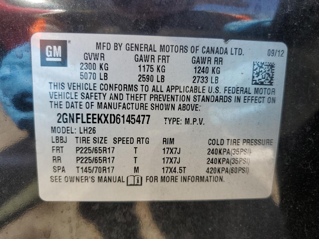 VIN 2GNFLEEKXD6145477 2013 CHEVROLET EQUINOX no.12