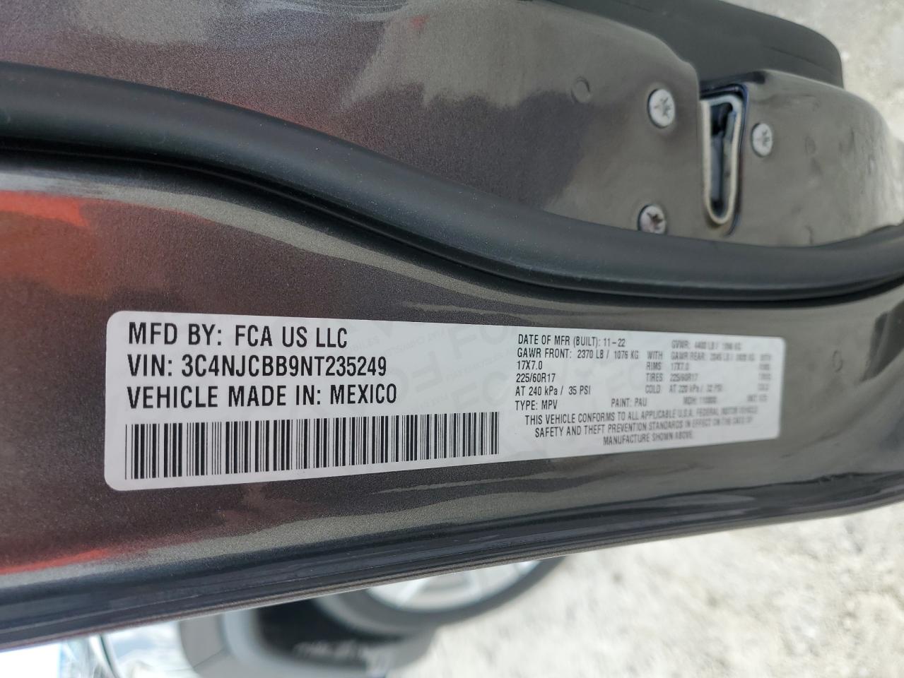 2022 Jeep Compass Latitude VIN: 3C4NJCBB9NT235249 Lot: 59972524