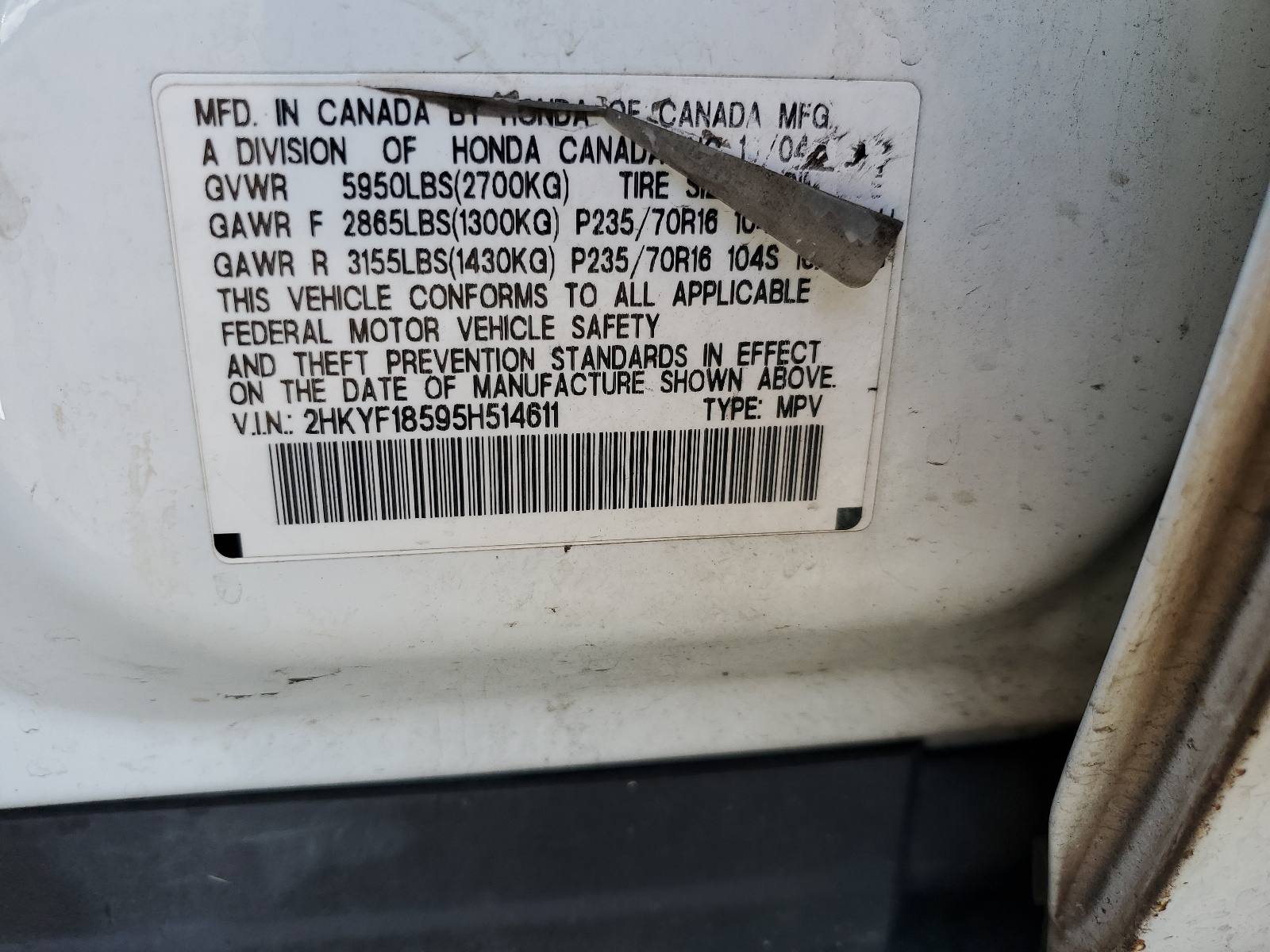 2HKYF18595H514611 2005 Honda Pilot Exl