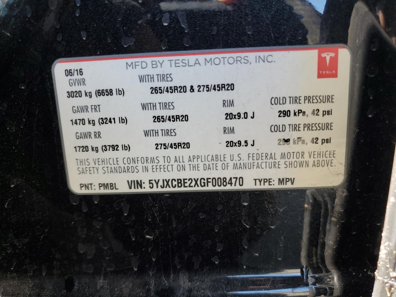 5YJXCBE2XGF008470 2016 Tesla Model X