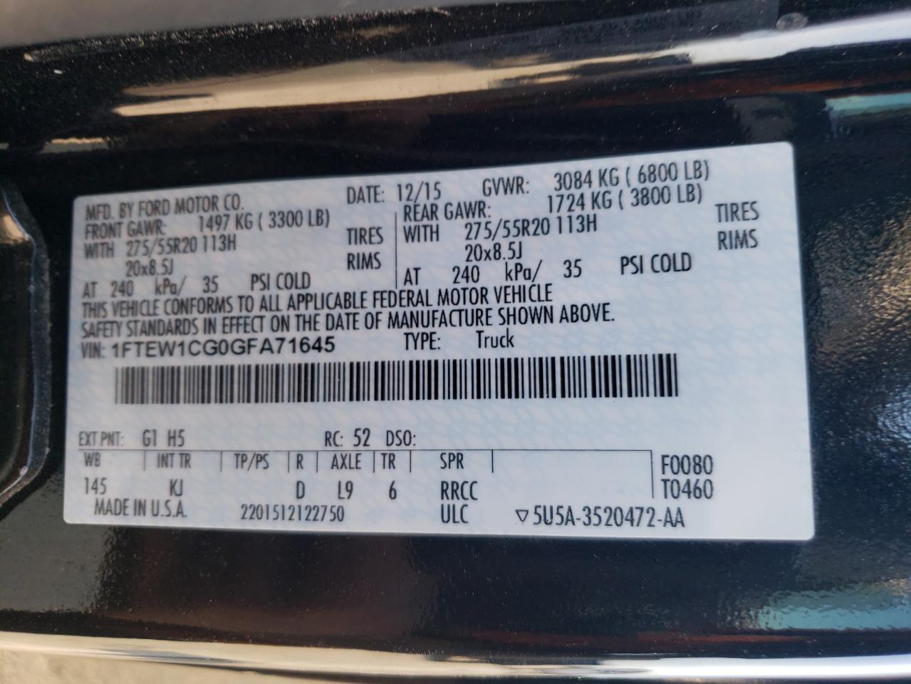 1FTEW1CG0GFA71645 2016 Ford F150 Supercrew