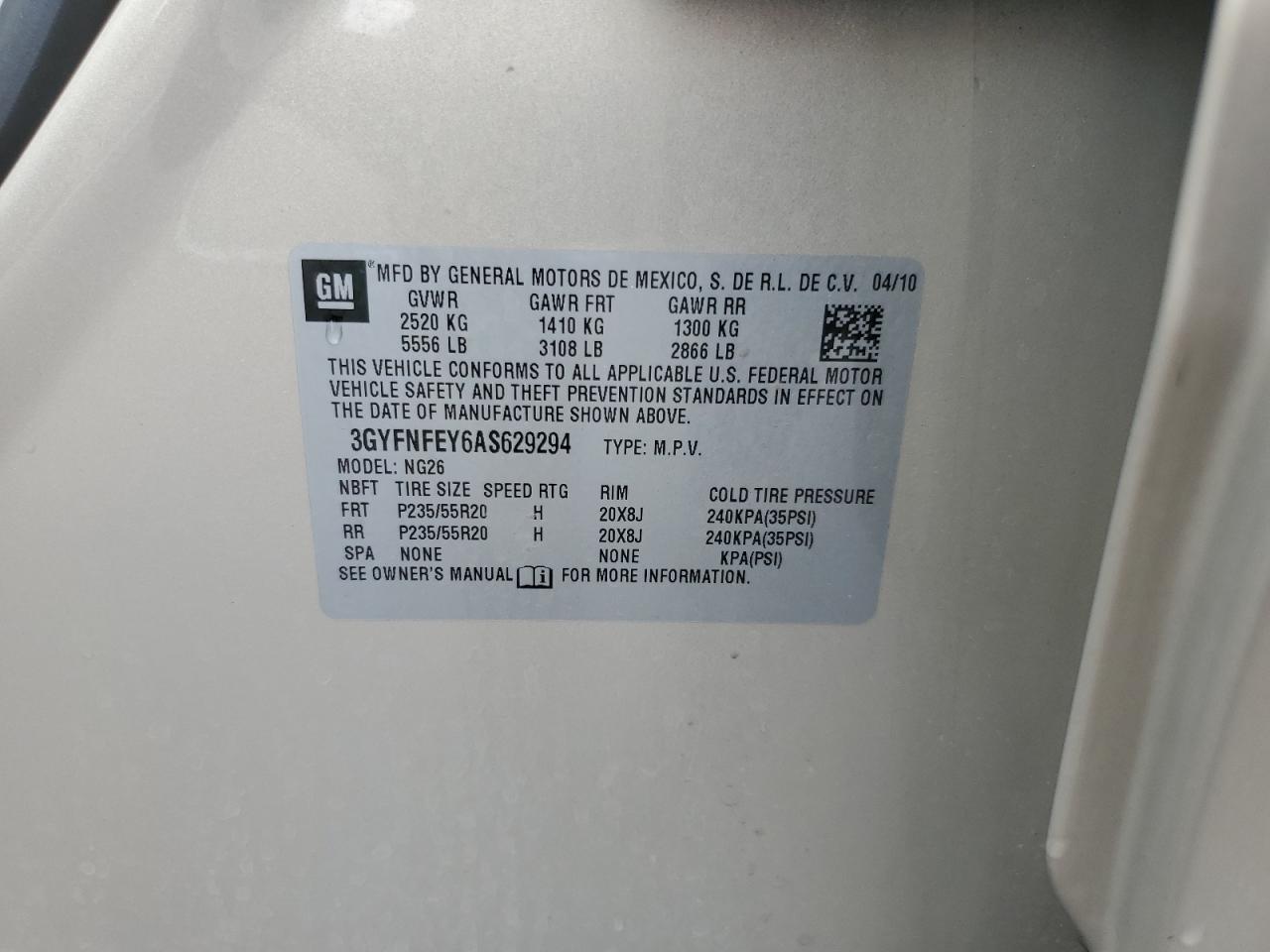 2010 Cadillac Srx Premium Collection VIN: 3GYFNFEY6AS629294 Lot: 63663464