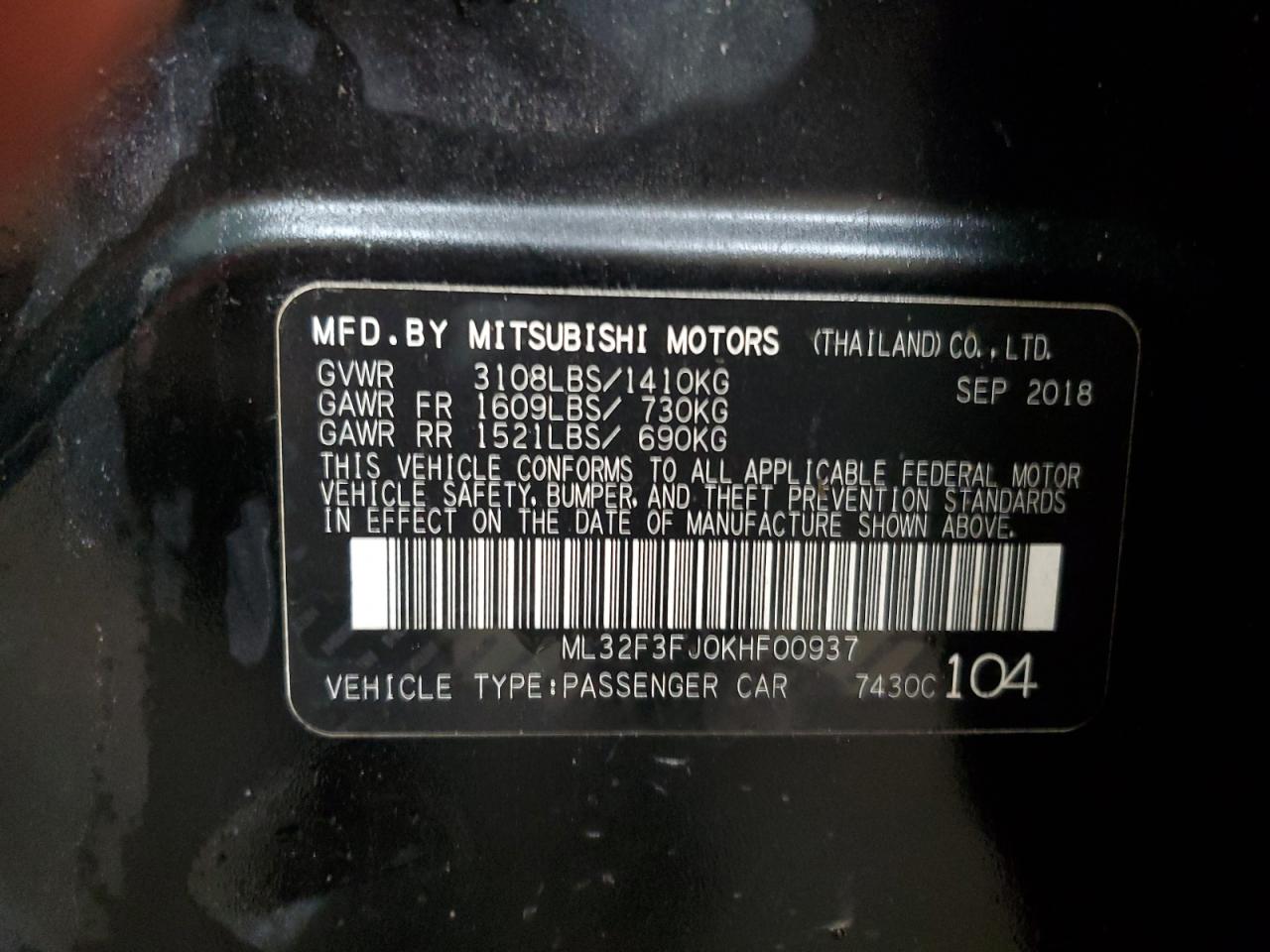 VIN ML32F3FJ0KHF00937 2019 MITSUBISHI MIRAGE no.13