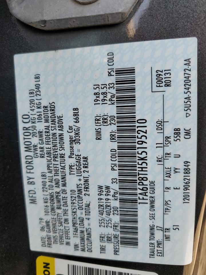 2019 Ford Mustang VIN: 1FA6P8TH5K5195210 Lot: 63596804