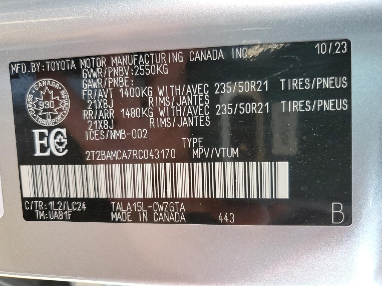 2024 Lexus Rx 350 Base VIN: 2T2BAMCA7RC043170 Lot: 64252584