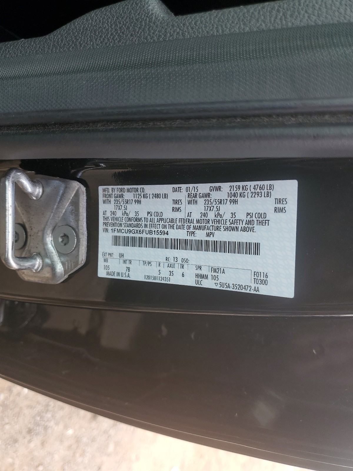 1FMCU9GX6FUB15594 2015 Ford Escape Se