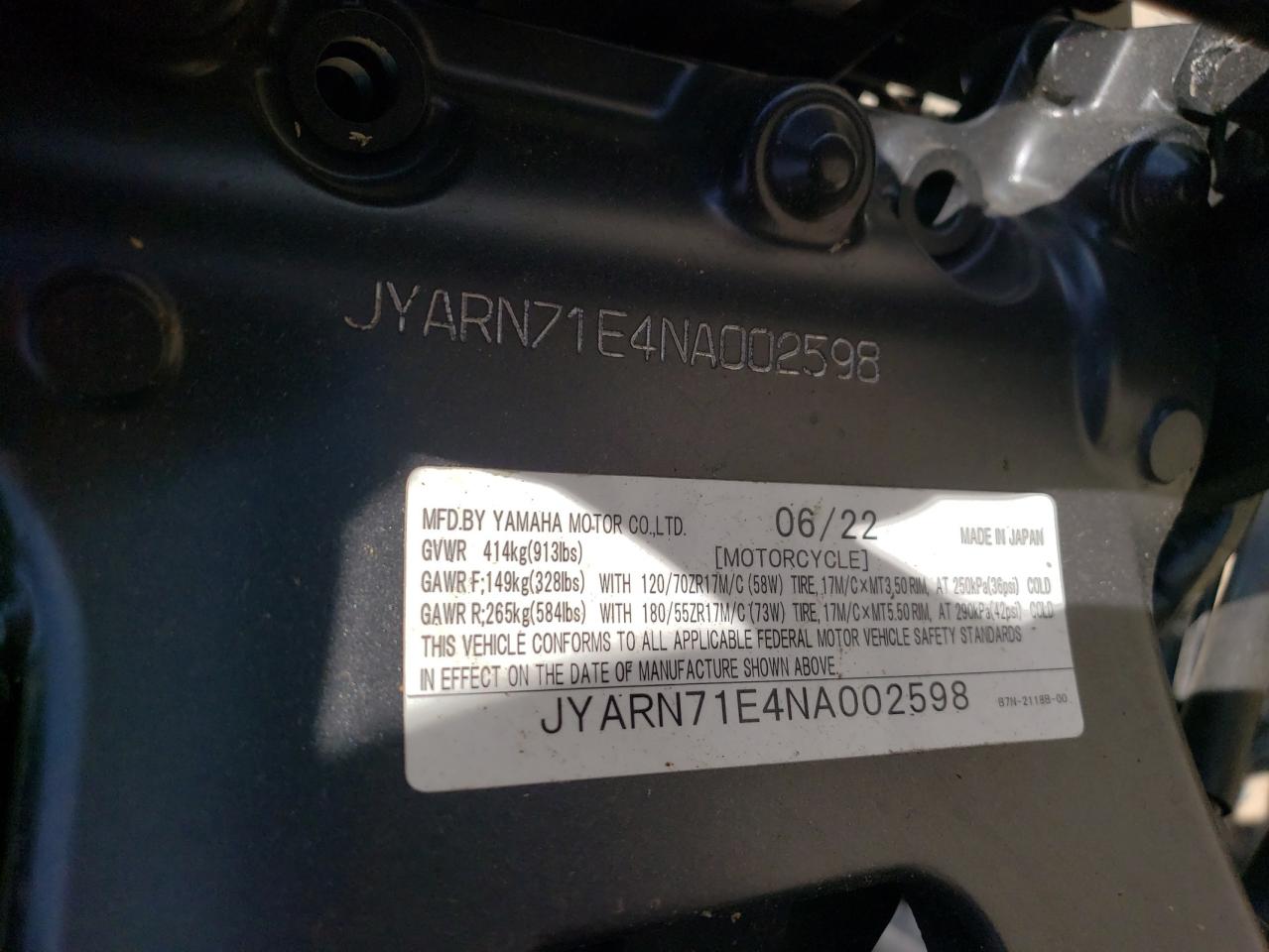 JYARN71E4NA002598 2022 Yamaha Mt09