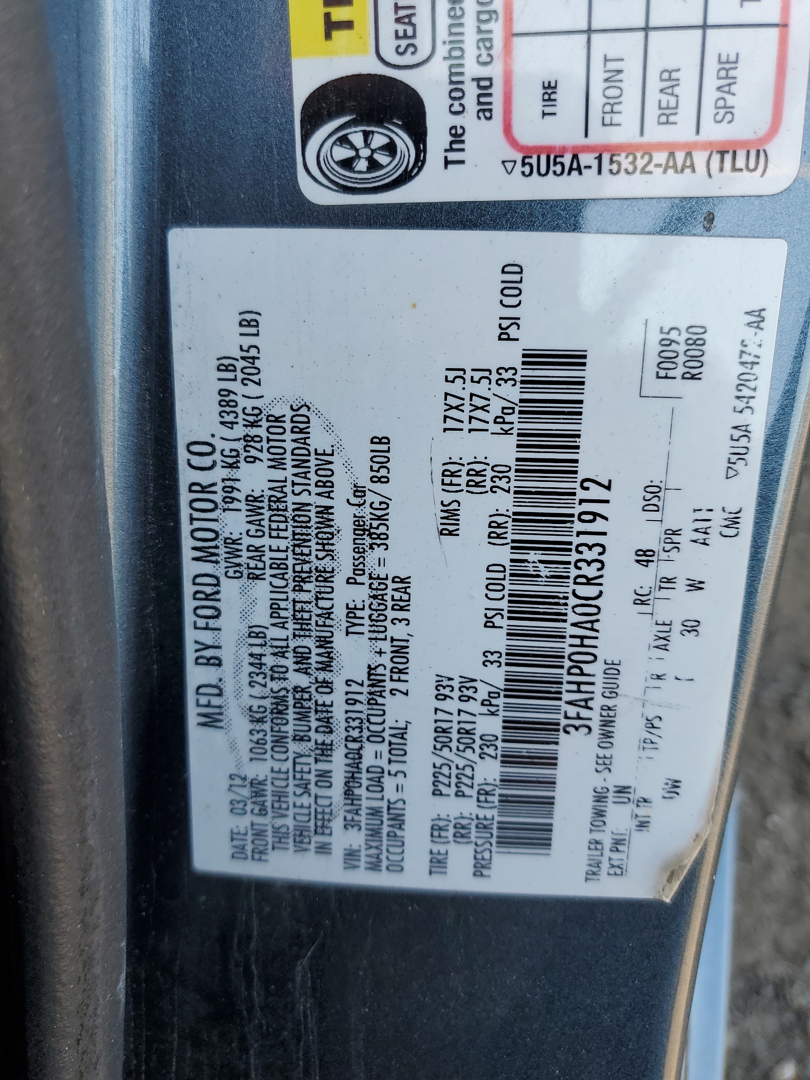 3FAHP0HA0CR331912 2012 Ford Fusion Se