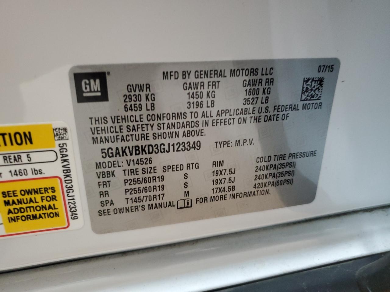 2016 Buick Enclave VIN: 5GAKVBKD3GJ123349 Lot: 61873154