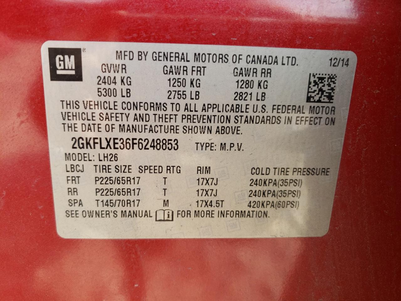 2015 GMC Terrain Slt VIN: 2GKFLXE36F6248853 Lot: 63166894