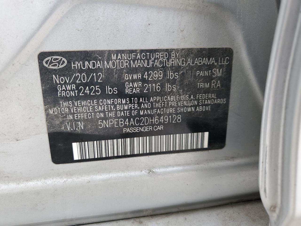 2013 Hyundai Sonata Gls VIN: 5NPEB4AC2DH649128 Lot: 62009874