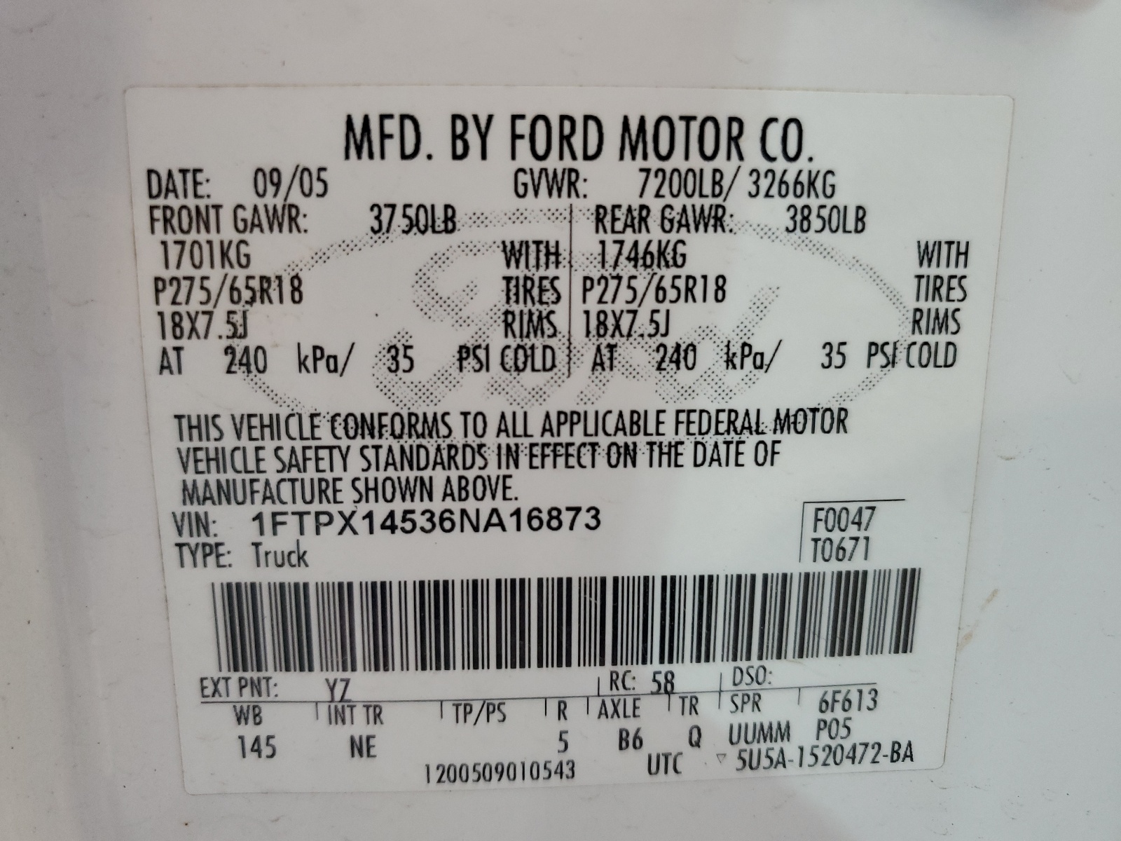 1FTPX14536NA16873 2006 Ford F150