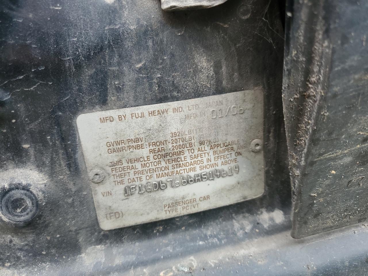 2006 Subaru Impreza 2.5I VIN: JF1GD67666H514614 Lot: 62490964