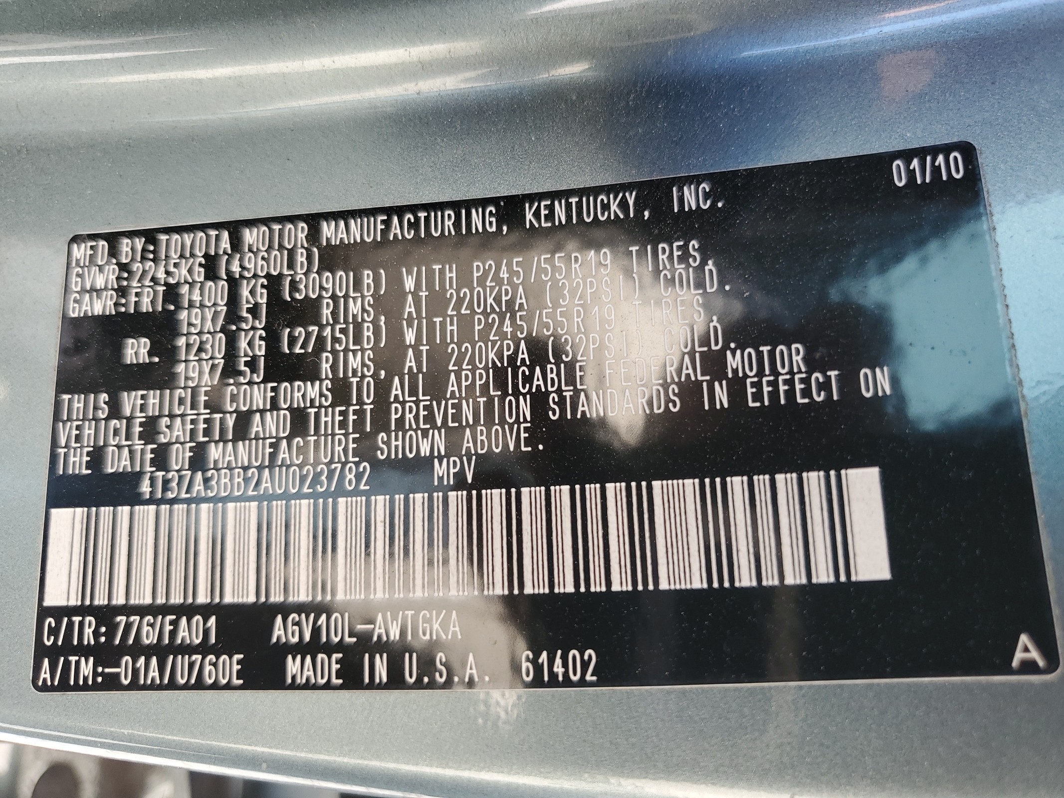 4T3ZA3BB2AU023782 2010 Toyota Venza