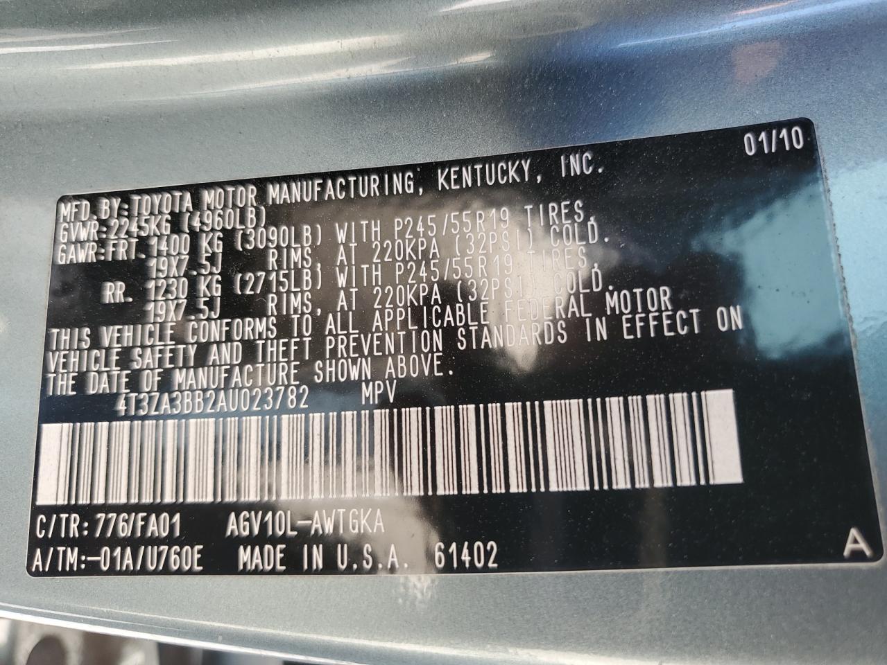 2010 Toyota Venza VIN: 4T3ZA3BB2AU023782 Lot: 65388294