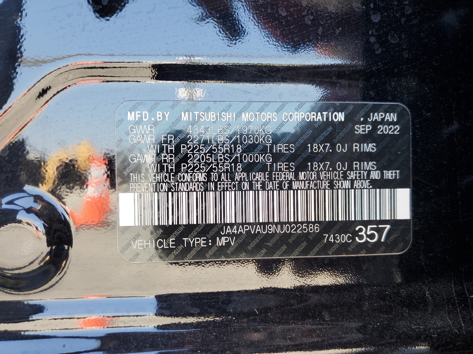 JA4APVAU9NU022586 2022 Mitsubishi Outlander Sport Se