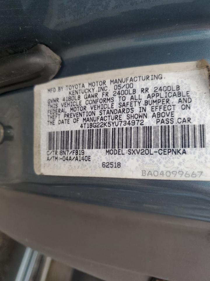 2000 Toyota Camry Ce VIN: 4T1BG22K5YU734972 Lot: 64570534