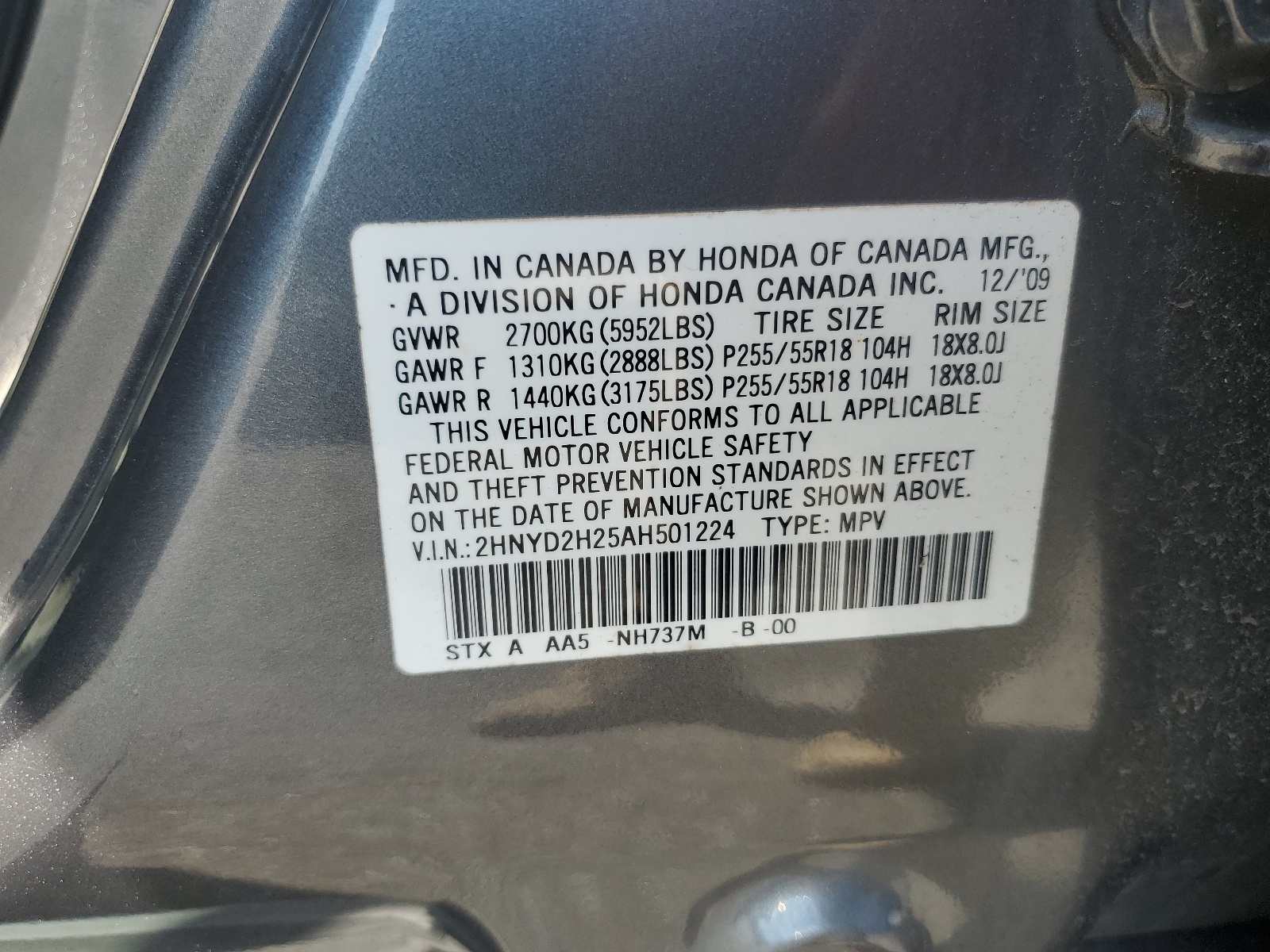 2HNYD2H25AH501224 2010 Acura Mdx