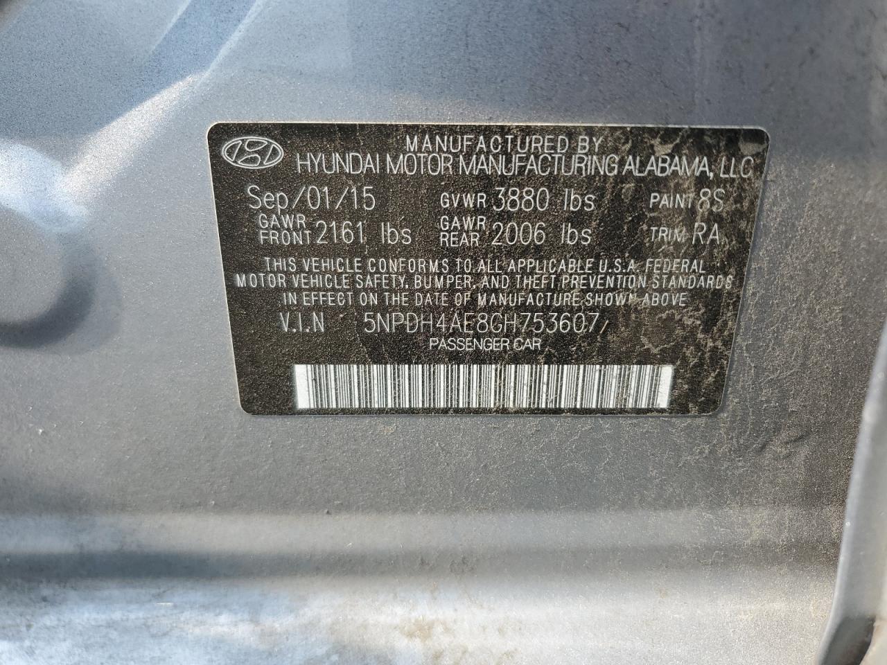 2016 Hyundai Elantra Se VIN: 5NPDH4AE8GH753607 Lot: 63486584