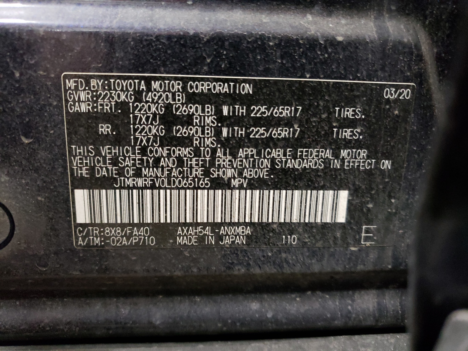 JTMRWRFV0LD065165 2020 Toyota Rav4 Xle