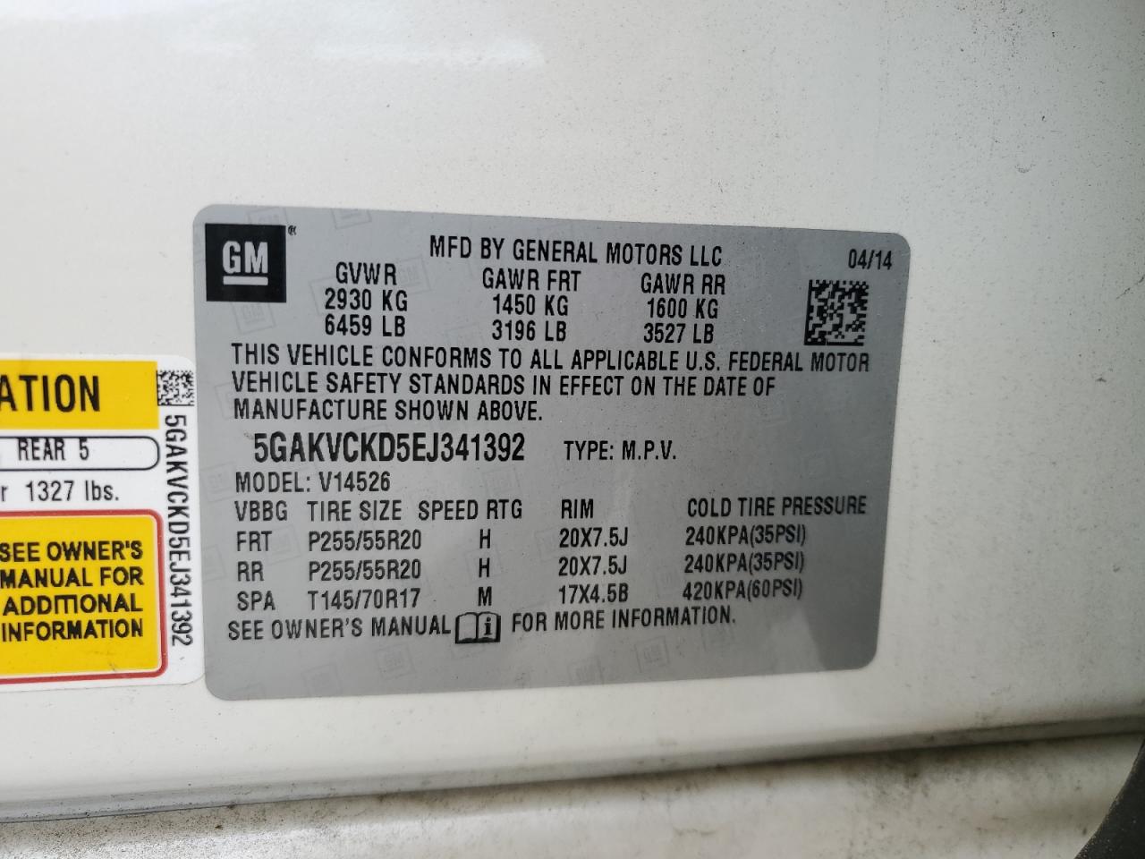 2014 Buick Enclave VIN: 5GAKVCKD5EJ341392 Lot: 64456784