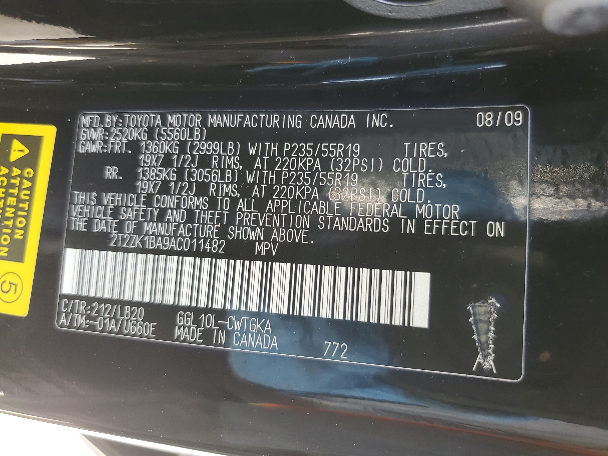 2T2ZK1BA9AC011482 2010 Lexus Rx 350