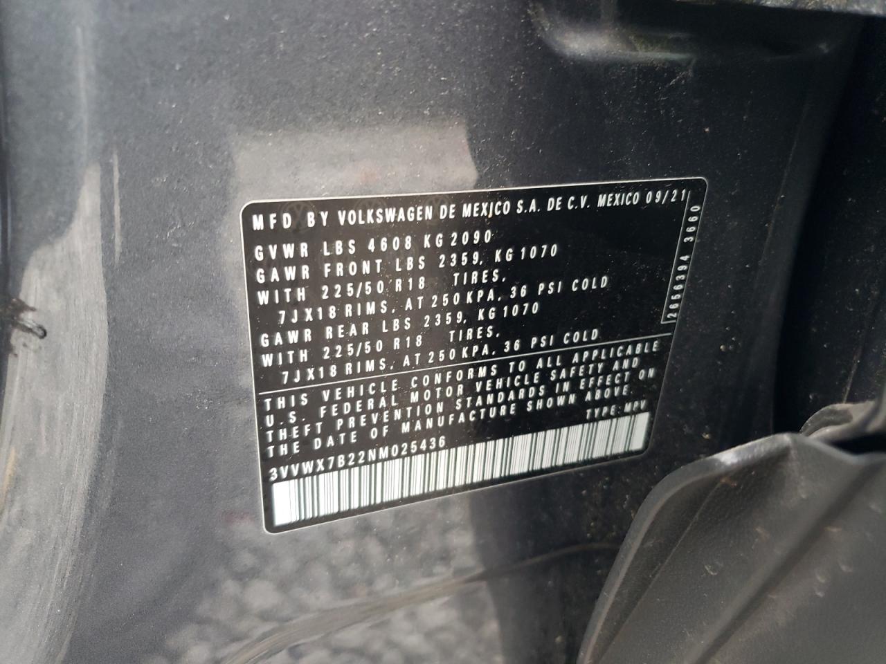 2022 Volkswagen Taos Se VIN: 3VVWX7B22NM025436 Lot: 61733644