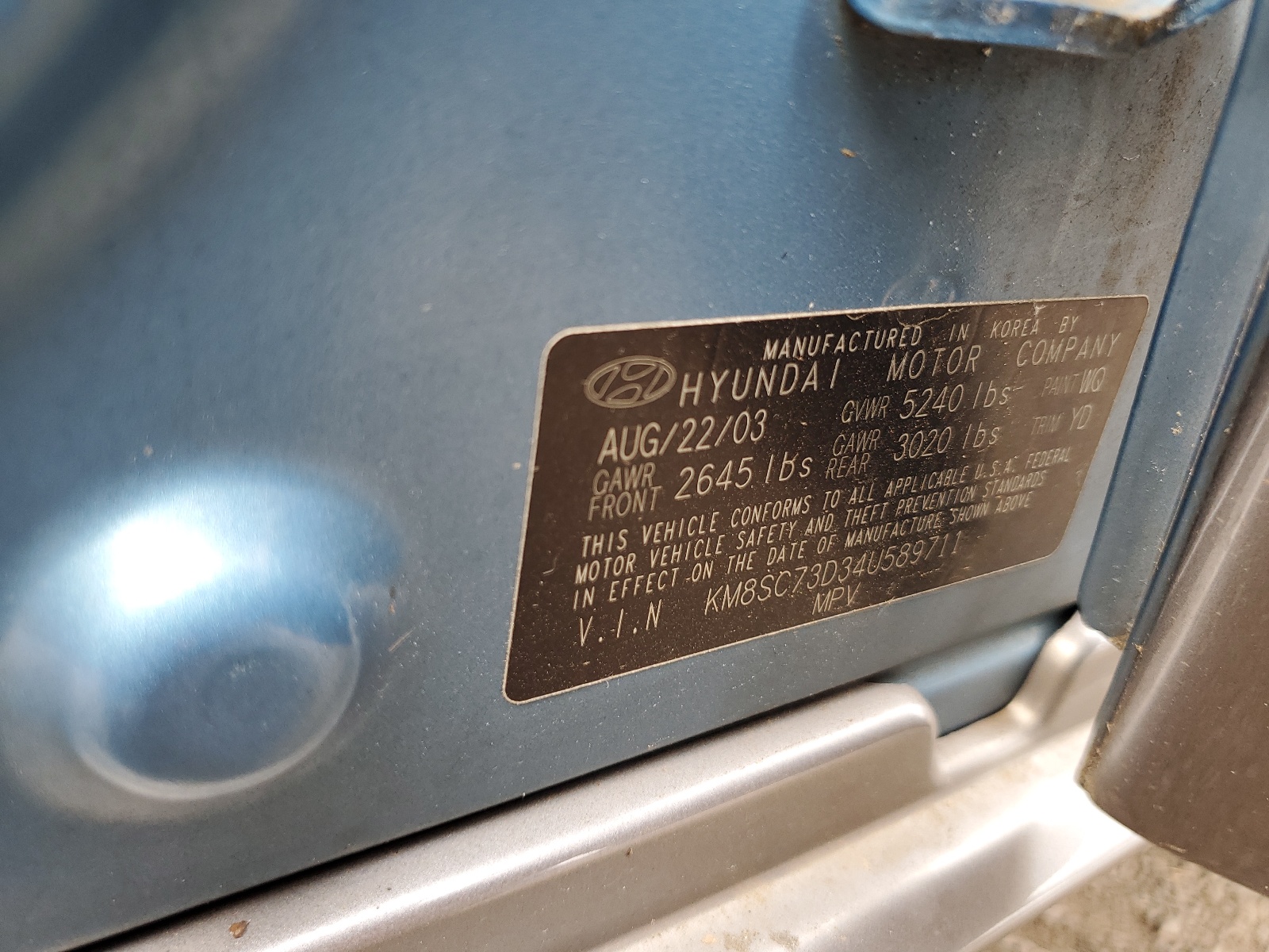 KM8SC73D34U589711 2004 Hyundai Santa Fe Gls