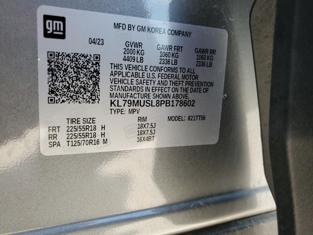 2023 Chevrolet Trailblazer Rs VIN: KL79MUSL8PB178602 Lot: 63334214