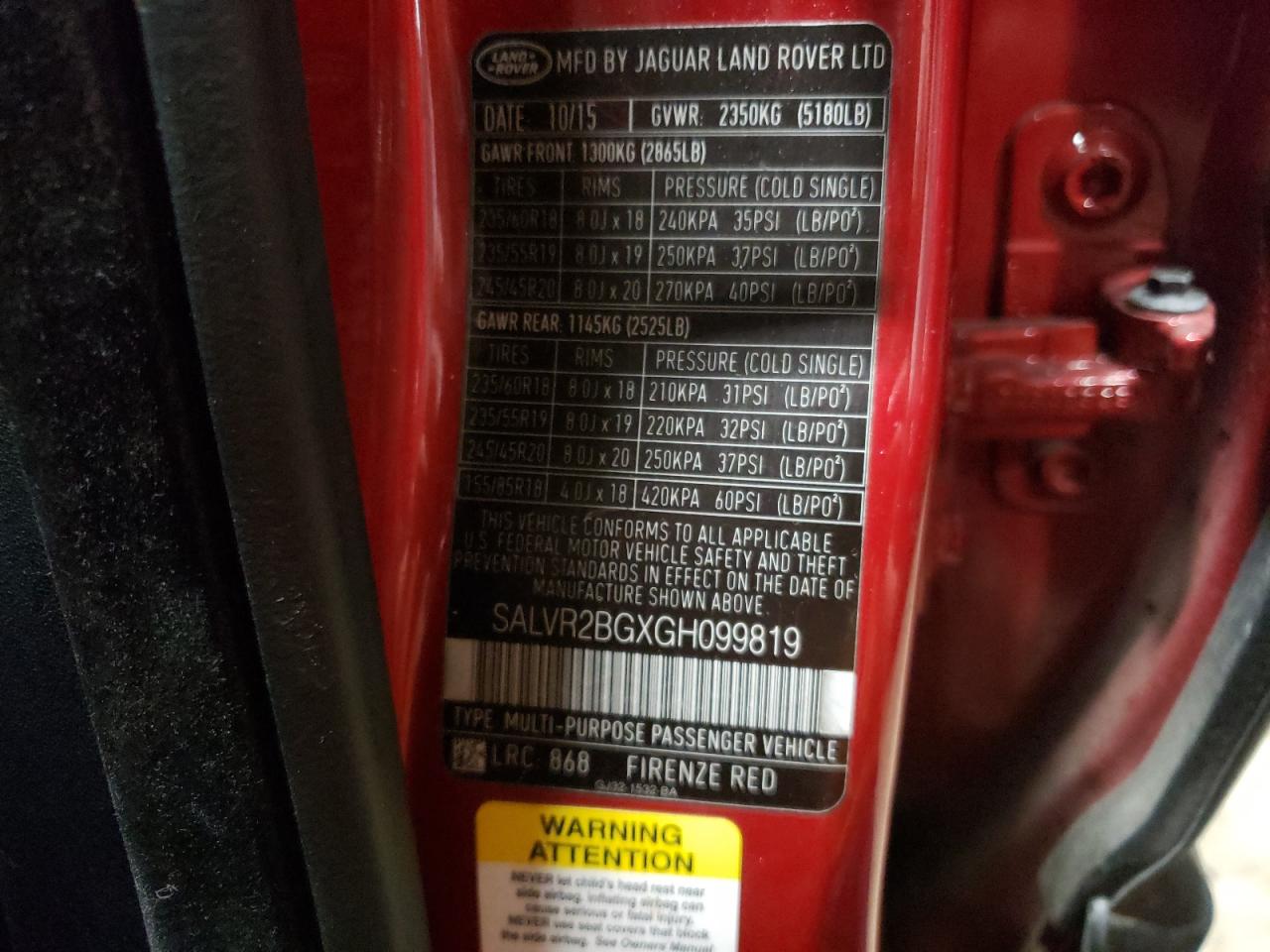 2016 Land Rover Range Rover Evoque Hse VIN: SALVR2BGXGH099819 Lot: 62688174