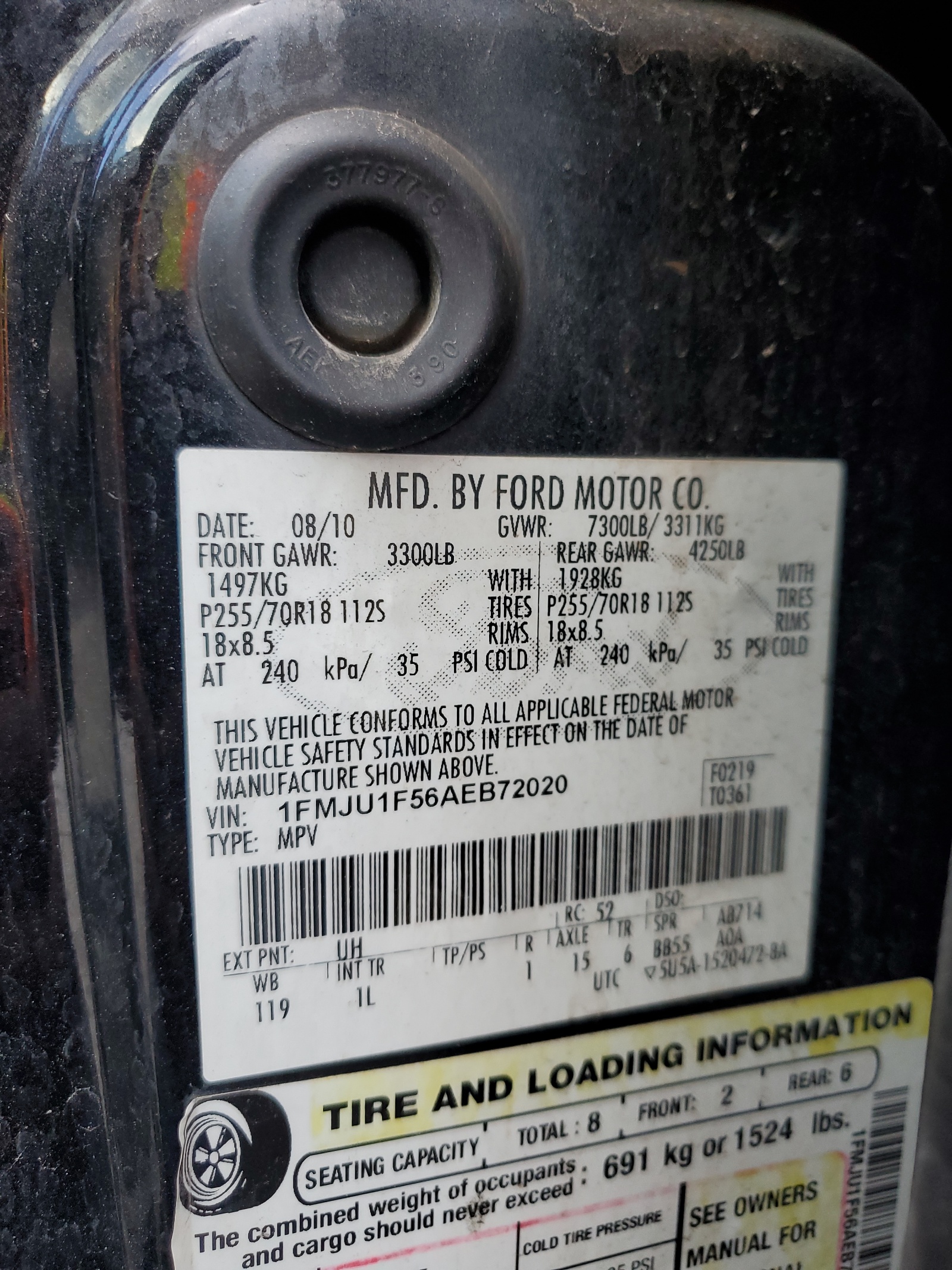 1FMJU1F56AEB72020 2010 Ford Expedition Xlt