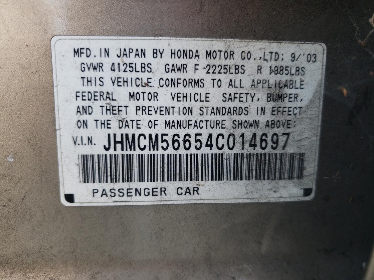 2004 Honda Accord Ex VIN: JHMCM56654C014697 Lot: 62130354