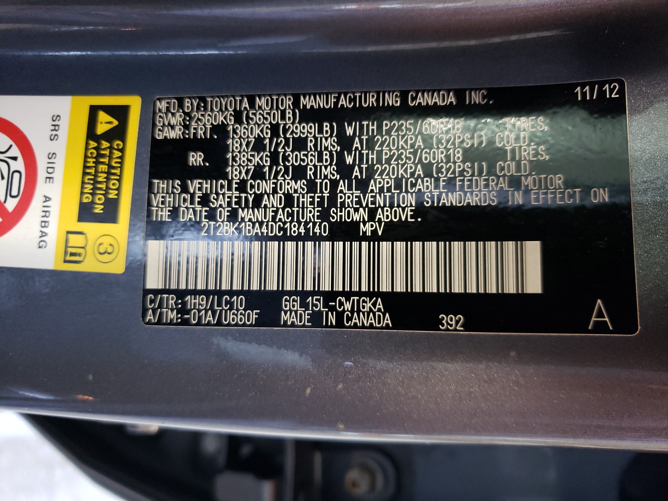 2T2BK1BA4DC184140 2013 Lexus Rx 350 Base