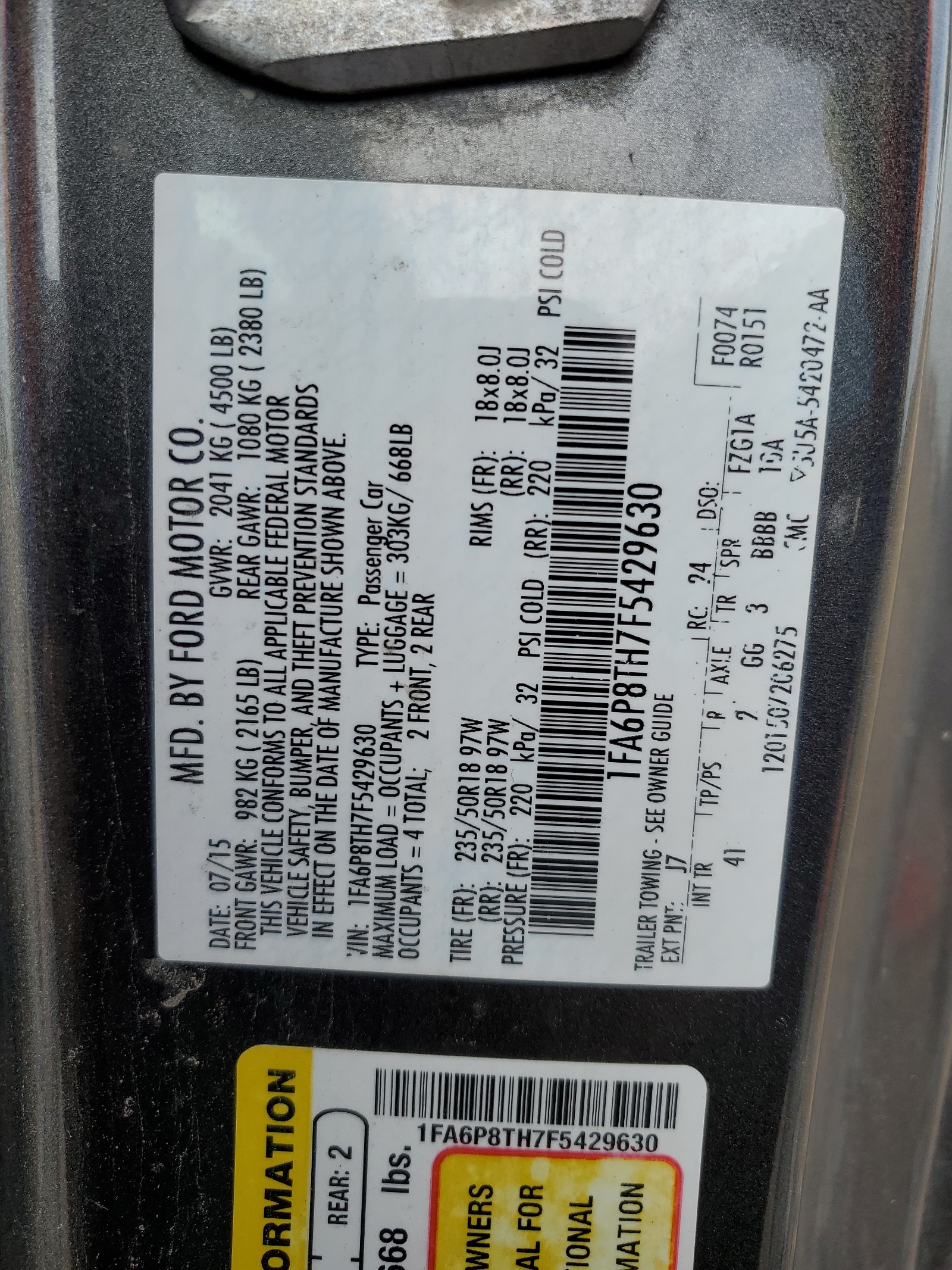 1FA6P8TH7F5429630 2015 Ford Mustang