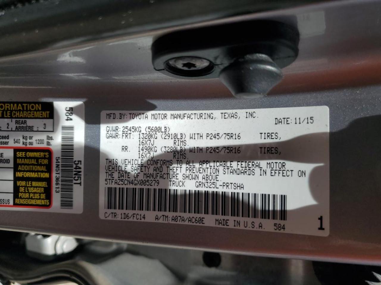 2016 Toyota Tacoma Double Cab VIN: 5TFAZ5CN4GX005279 Lot: 64745614