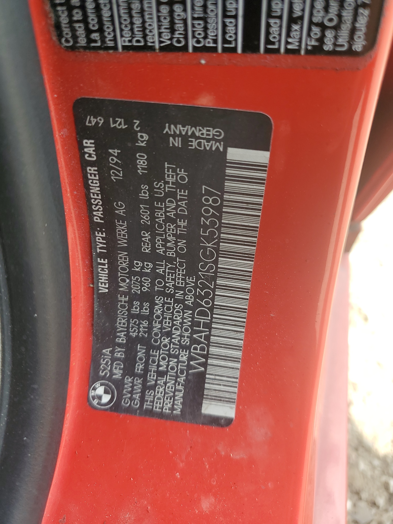 WBAHD6321SGK53987 1995 BMW 525 I Automatic