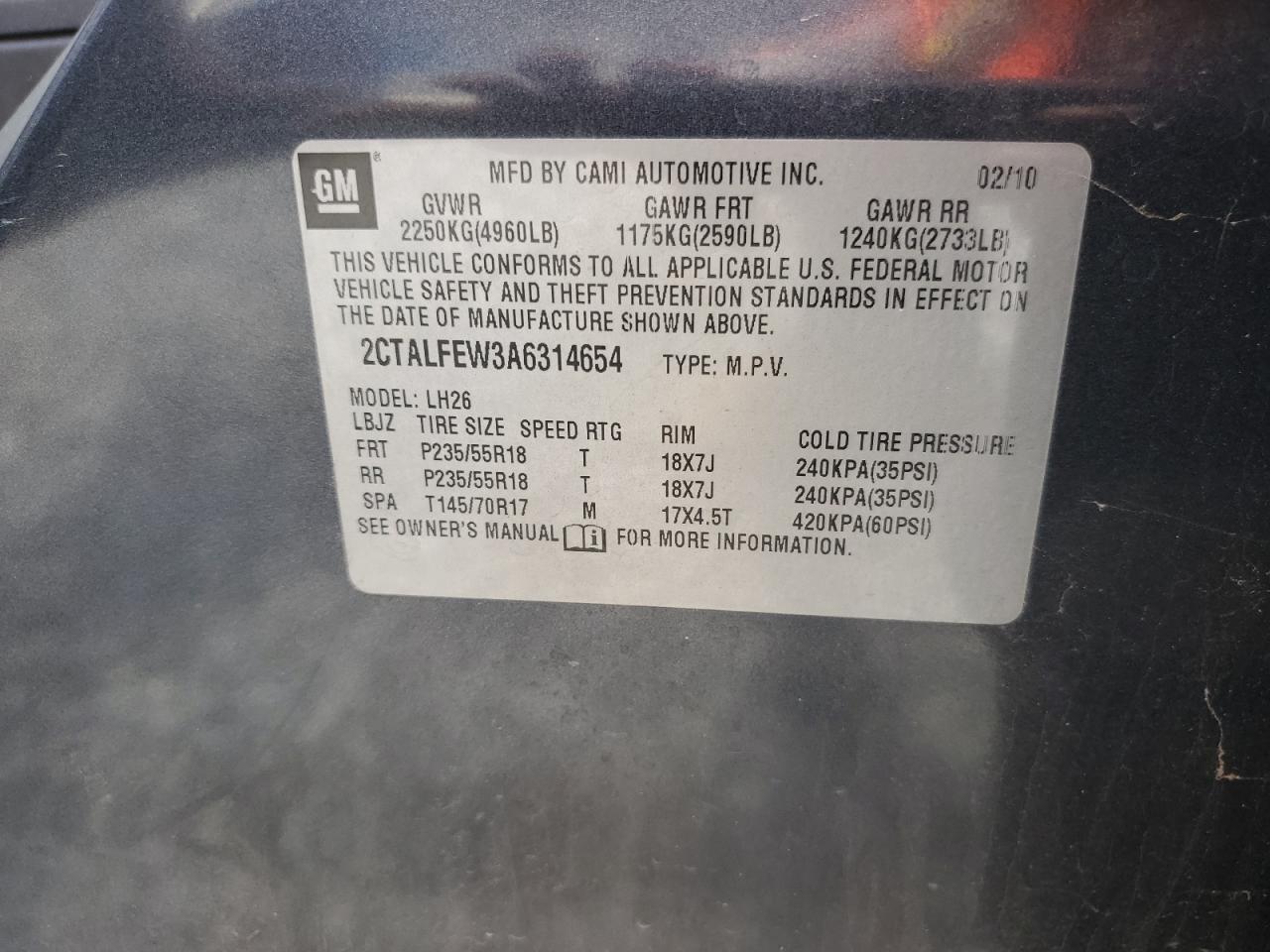 2010 GMC Terrain Slt VIN: 2CTALFEW3A6314654 Lot: 64596014