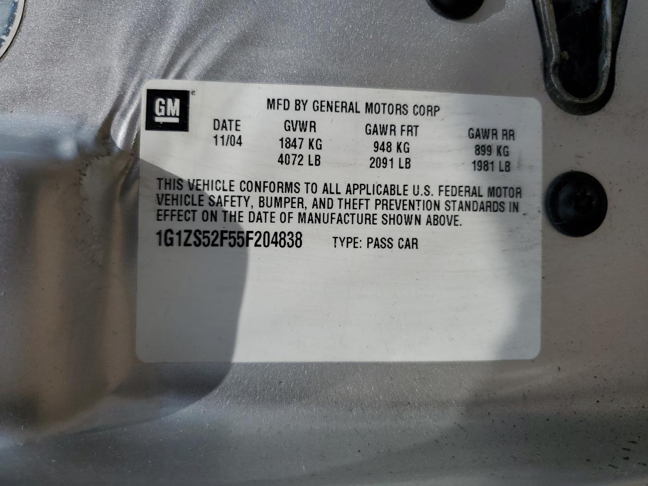 2005 Chevrolet Malibu VIN: 1G1ZS52F55F204838 Lot: 64474194