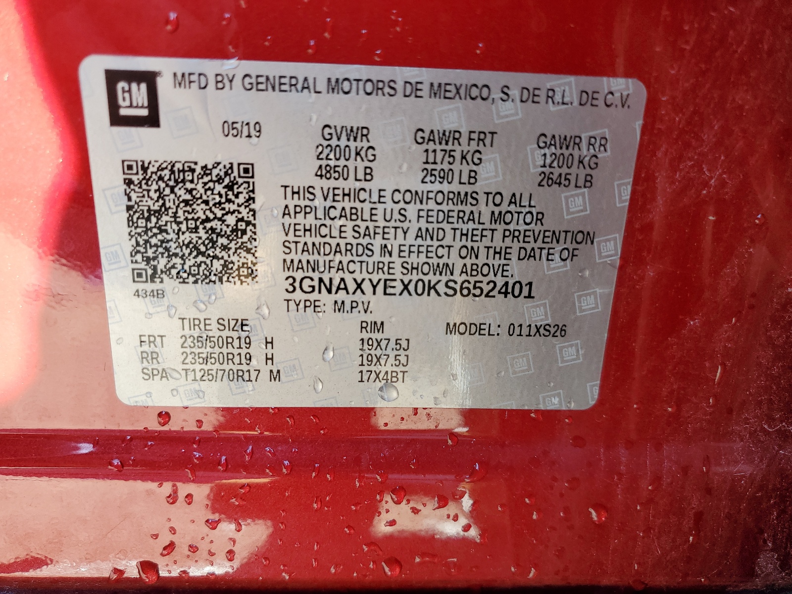 3GNAXYEX0KS652401 2019 Chevrolet Equinox Premier