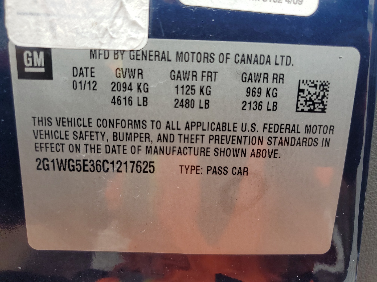 2G1WG5E36C1217625 2012 Chevrolet Impala Lt