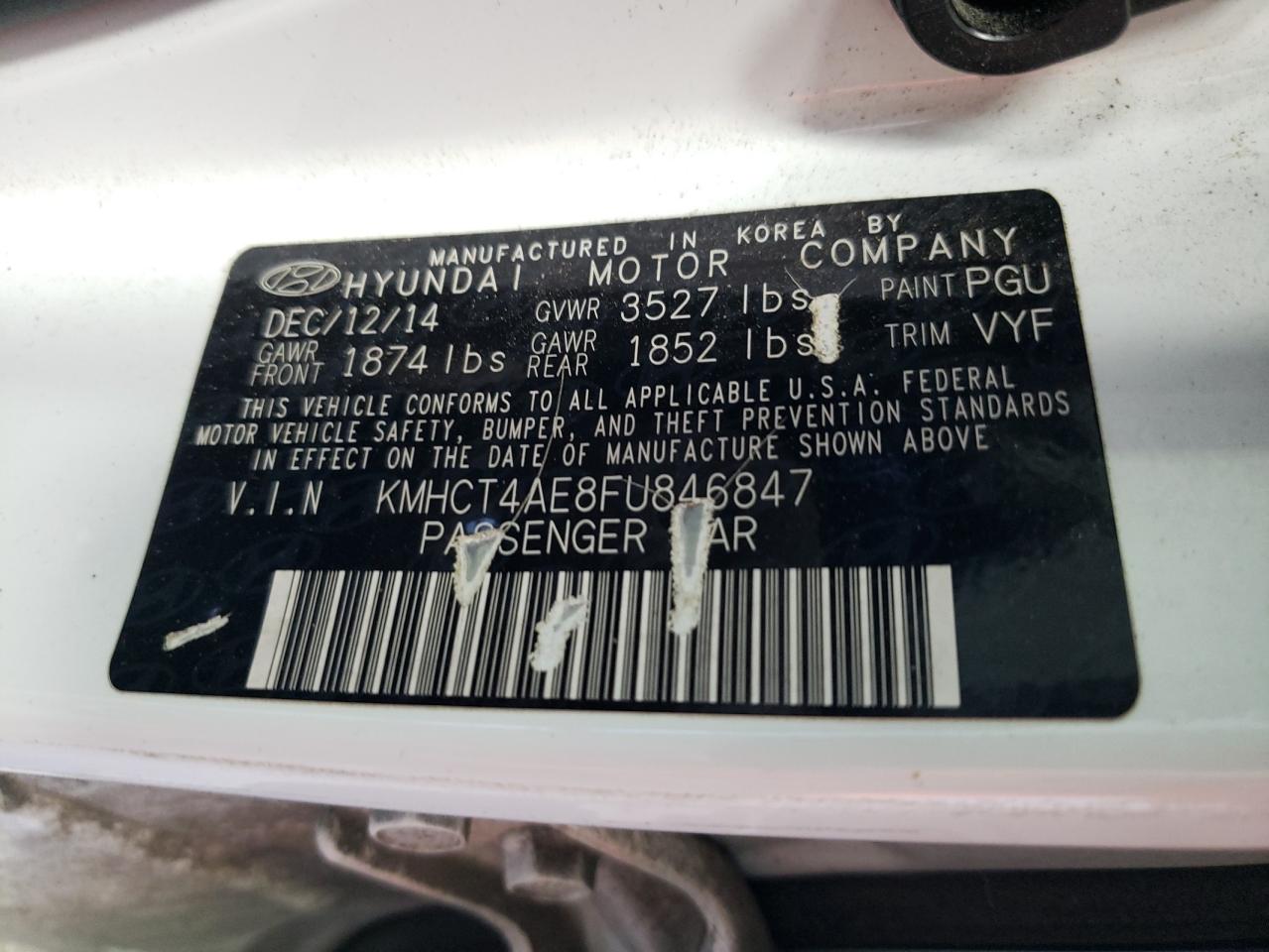 2015 Hyundai Accent Gls VIN: KMHCT4AE8FU846847 Lot: 61747174