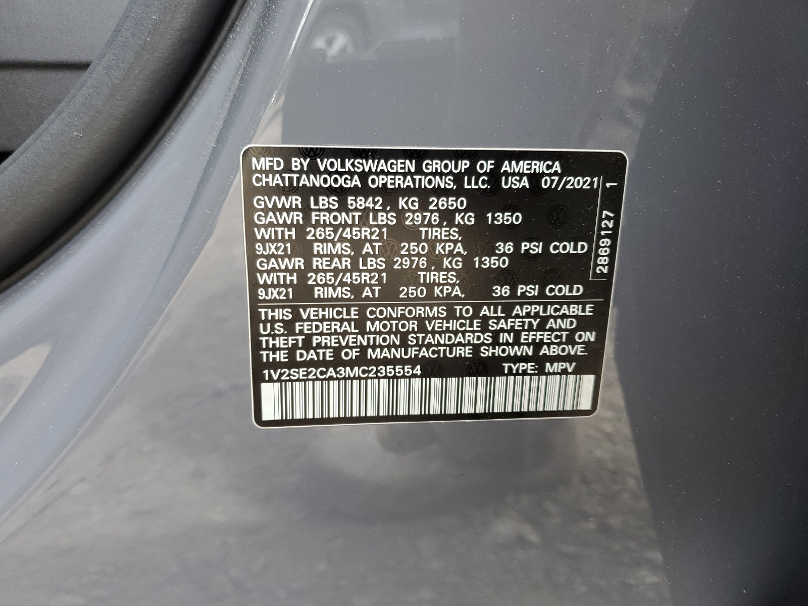 1V2SE2CA3MC235554 2021 Volkswagen Atlas Cross Sport Sel R-Line