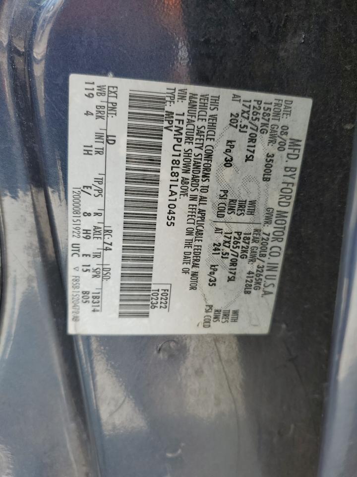 2001 Ford Expedition Eddie Bauer VIN: 1FMPU18L81LA10455 Lot: 63234184