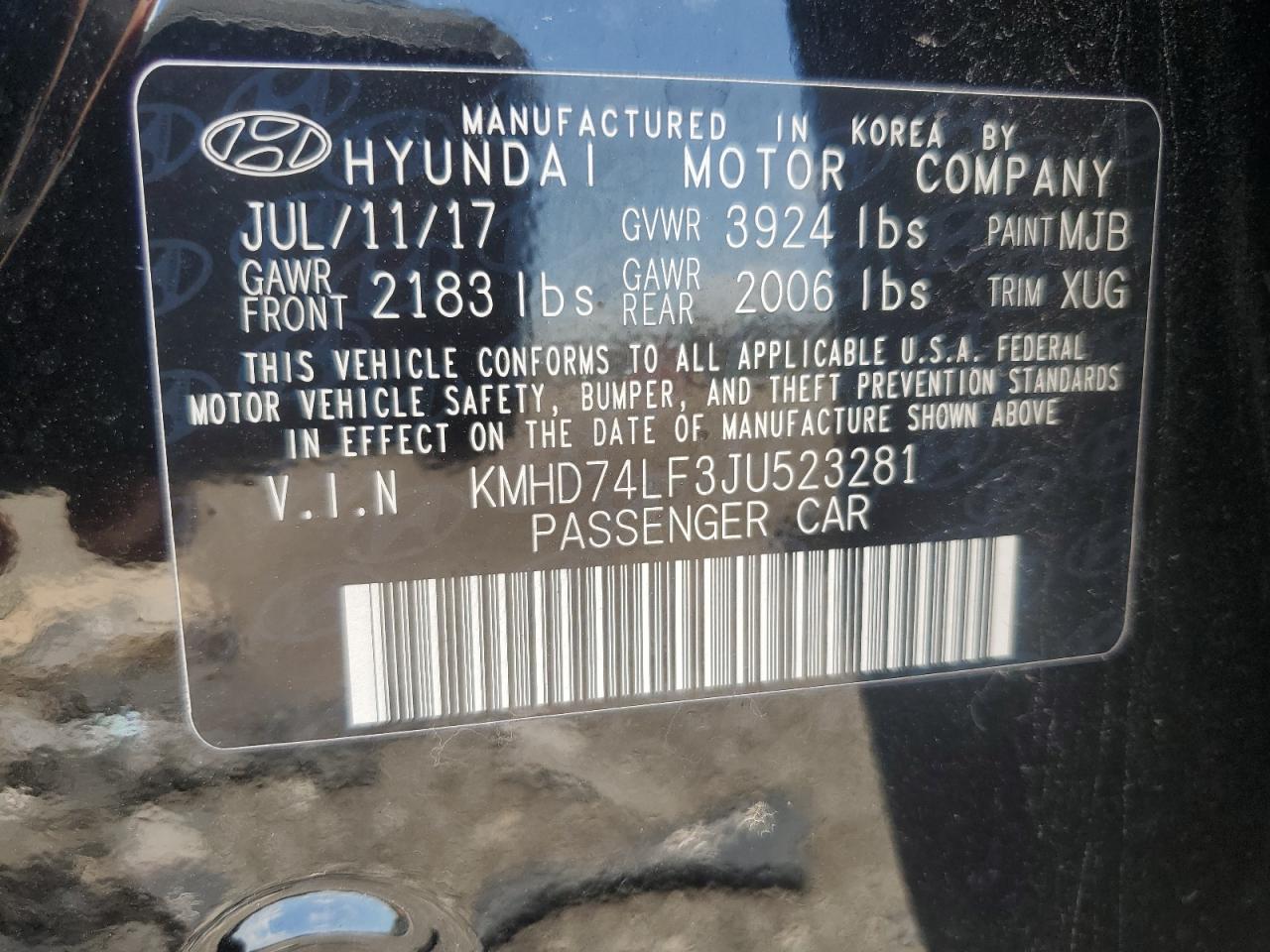 2018 Hyundai Elantra Se VIN: KMHD74LF3JU523281 Lot: 63646304