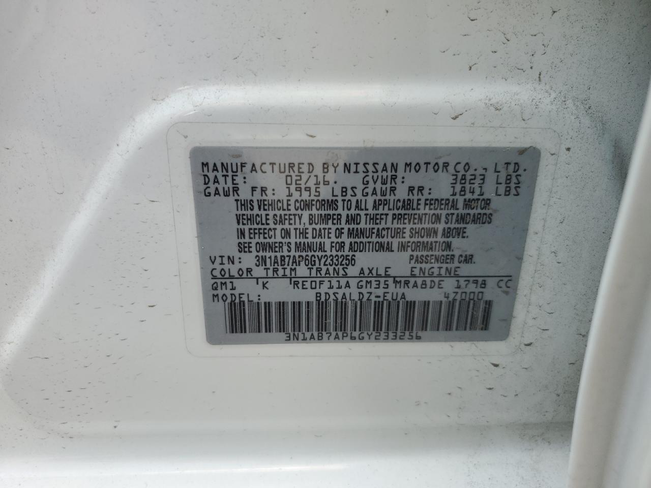 3N1AB7AP6GY233256 2016 Nissan Sentra S